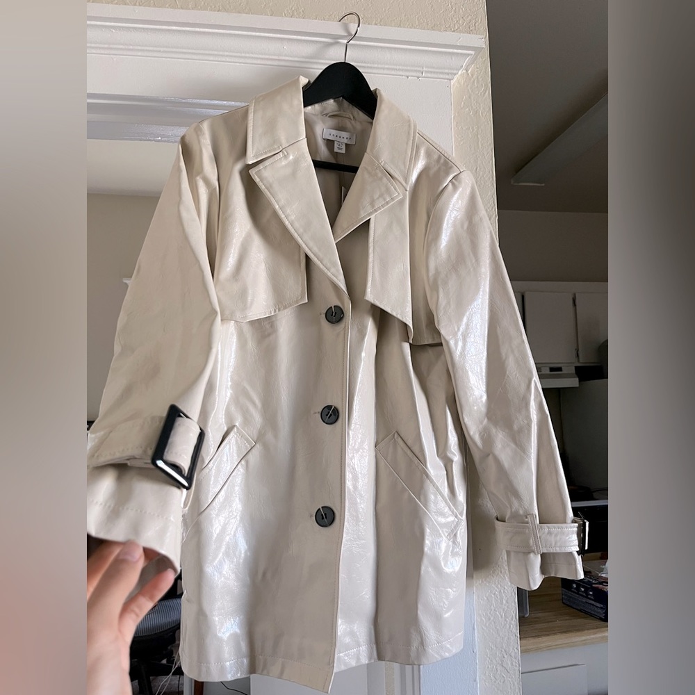 Faux leather trench coat